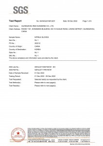 test report of Korea reusable household nitrile rubber gloves for kitchen cleaning